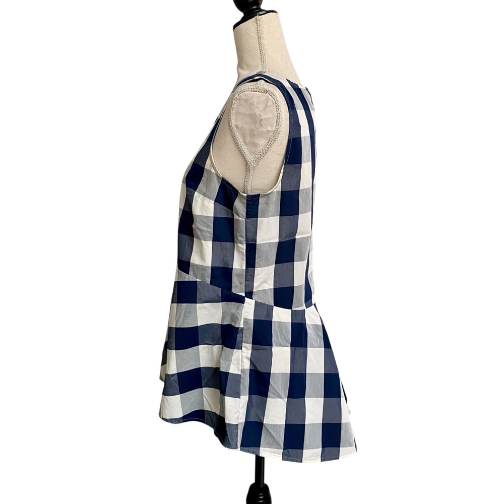 Anthropologie HD in Paris Navy Blue & White Buffalo Check Gingham Peplum Top - Picture 8 of 14
